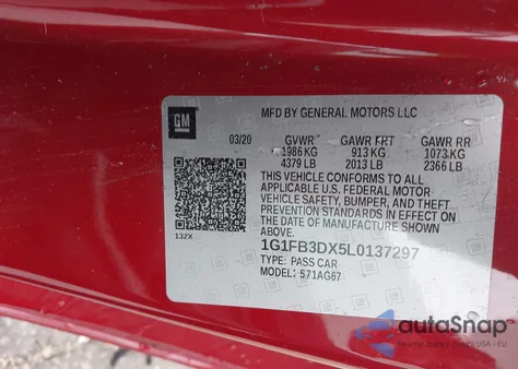 2020 Chevrolet Camaro Rwd 1Lt from USA, damaged, VIN 1G1FB3DX5L0137297